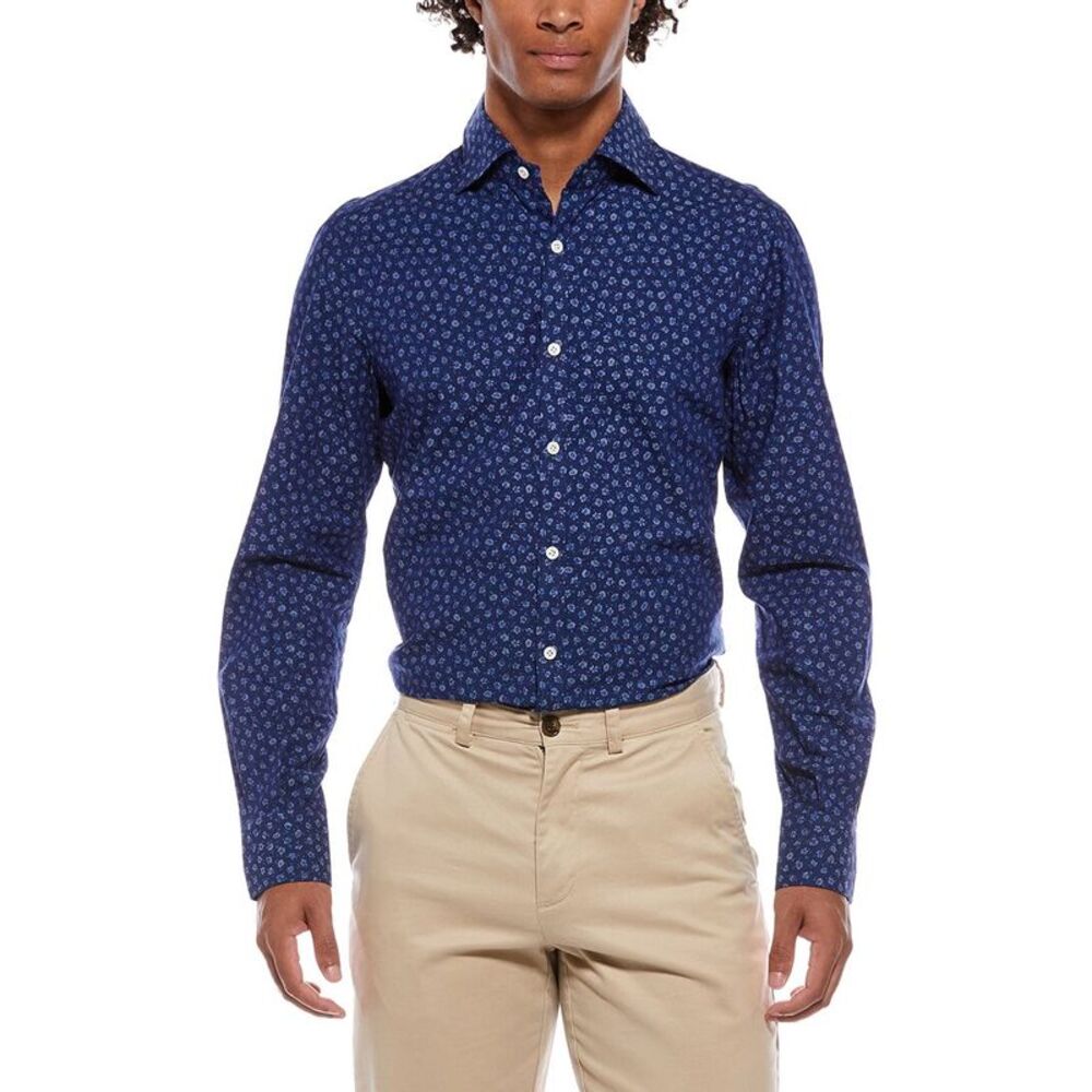 Isaia Mens  Cam196 Mix Sport Shirt, Navy